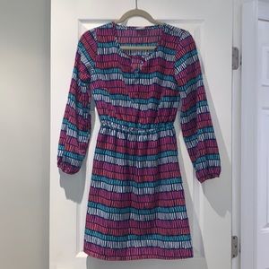 All for Color multicolored strip patterned v neck keyhole long sleeve dress S